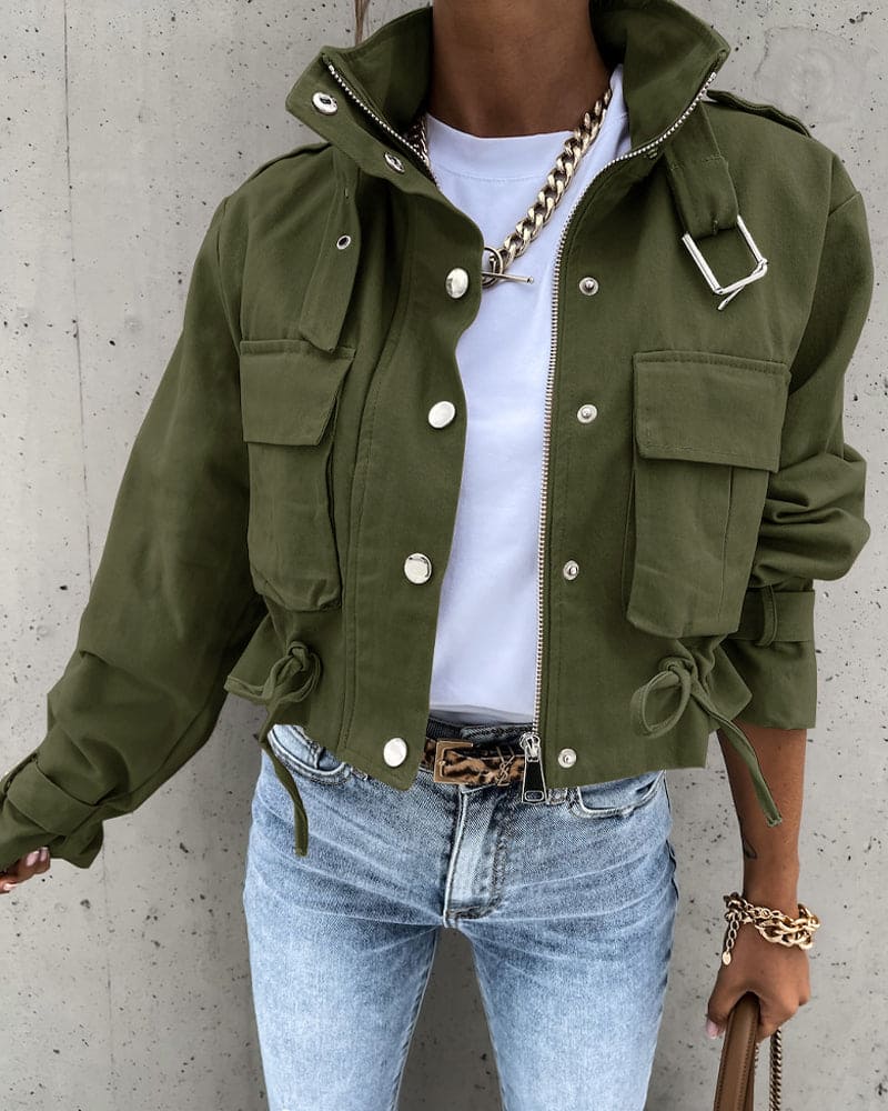 Reese Women's Cropped Denim Jacket Button Down - VibreMode