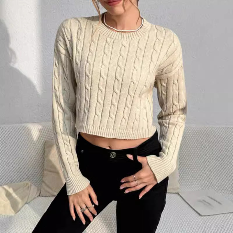 Women's Cropped Cable Knit Sweater - VibreMode