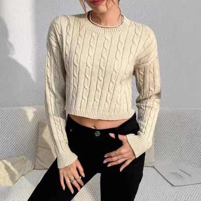 Women's Cropped Cable Knit Sweater - VibreMode
