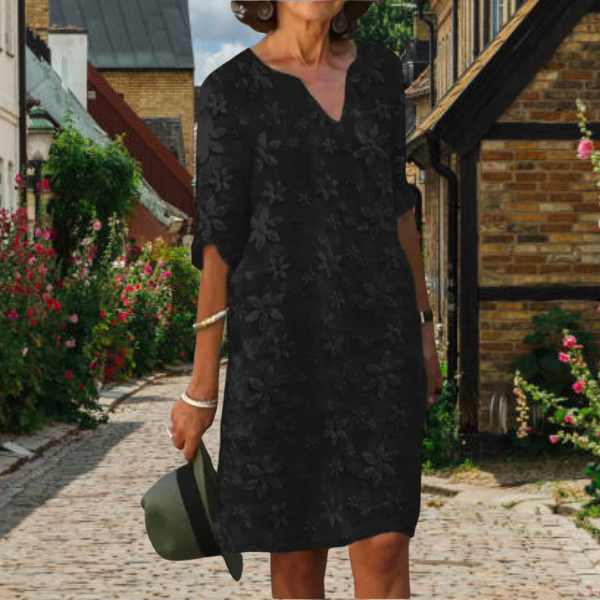 Elegant Floral Print Mid Length Lady Dress