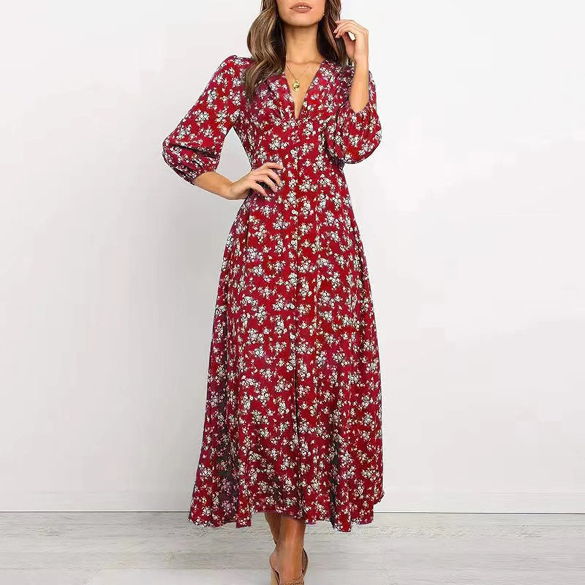 Image of Regina | Women's Long Sleeve Floral Maxi Dress