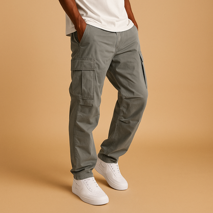 Men’s regular fit cargo pants with multiple pockets, ideal for work, casual outfits, and everyday use.