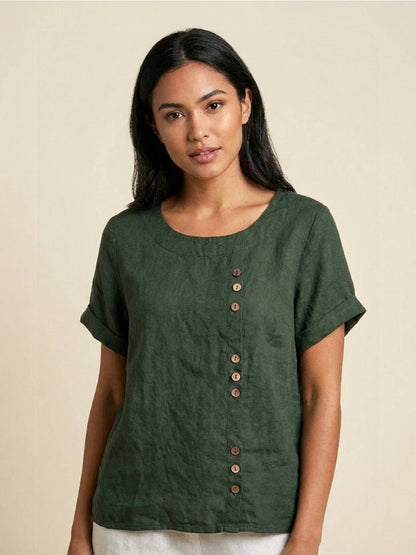 Relaxed Fit Women's Short Sleeve Blouse - VibreMode