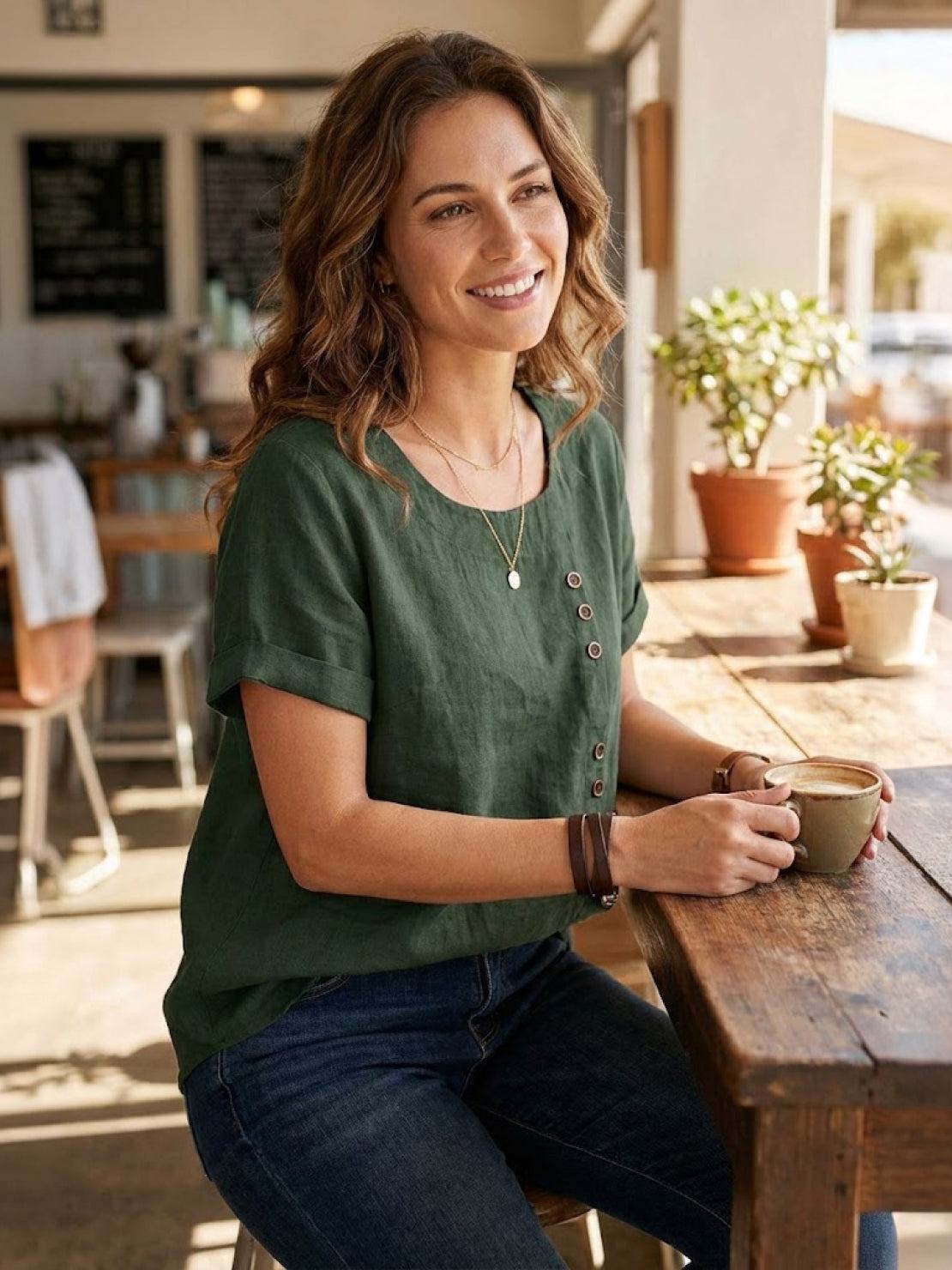Relaxed Fit Women's Short Sleeve Blouse
