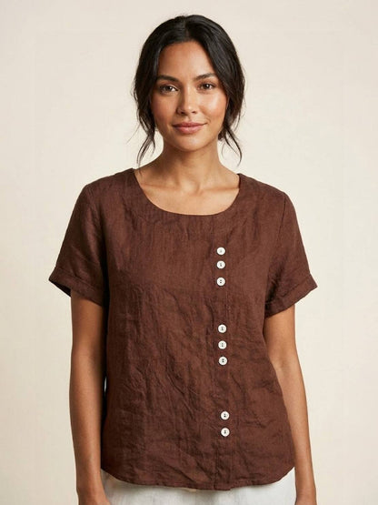 Women's Short Sleeve Casual Scoop Neck Cotton White
