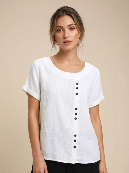 Women's Short Sleeve Casual Scoop Neck Cotton White
