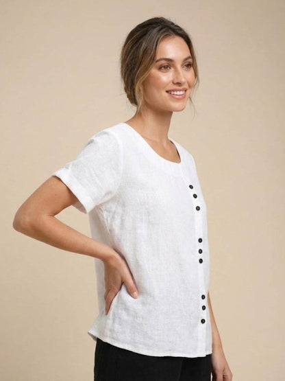 Women's Short Sleeve Casual Scoop Neck Cotton White