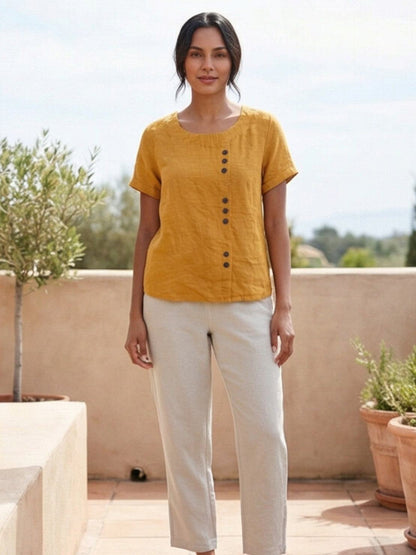 Women's Short Sleeve Casual Scoop Neck Cotton White