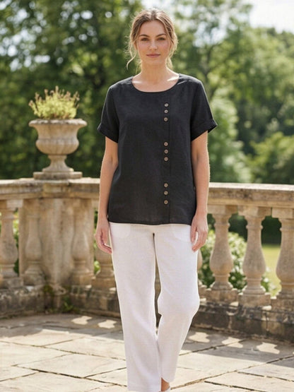 Women's Short Sleeve Casual Scoop Neck Cotton White