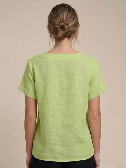 Women's Short Sleeve Casual Scoop Neck Cotton White