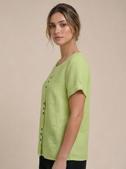 Women's Short Sleeve Casual Scoop Neck Cotton White