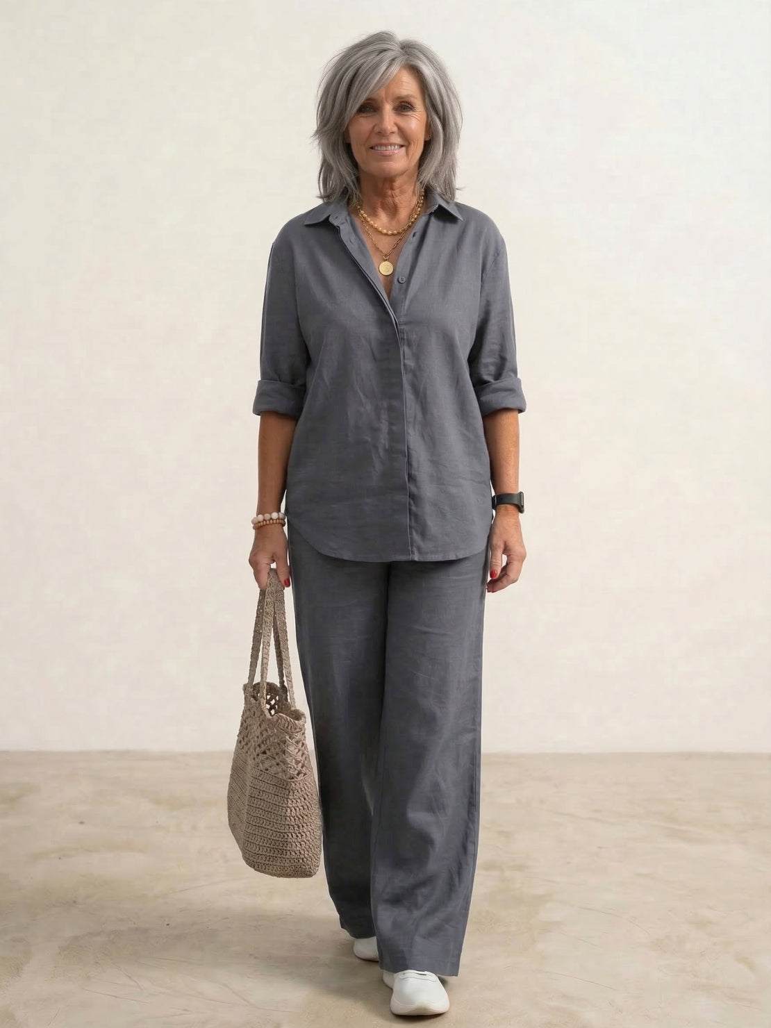 Vivian Women's Button-Down Shirt And Pants Set