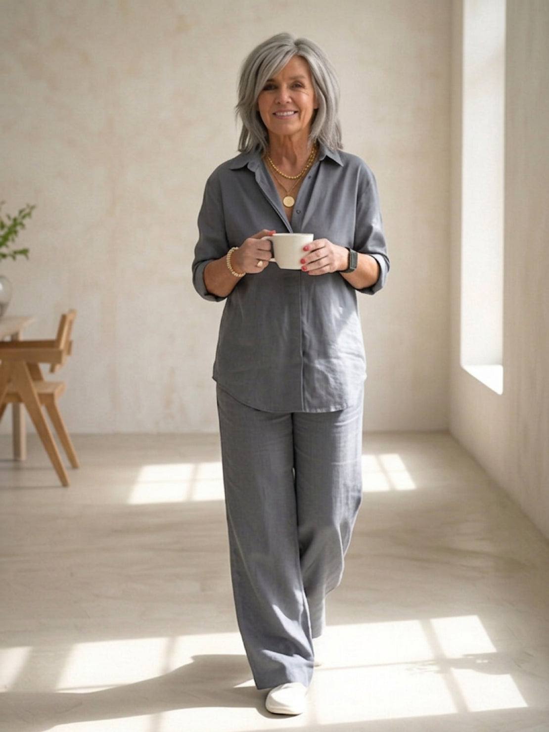 Vivian Women's Button-Down Shirt And Pants Set