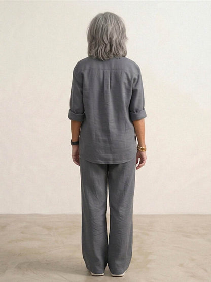 Relaxed Fit Women's Button-Down Shirt Pants Set