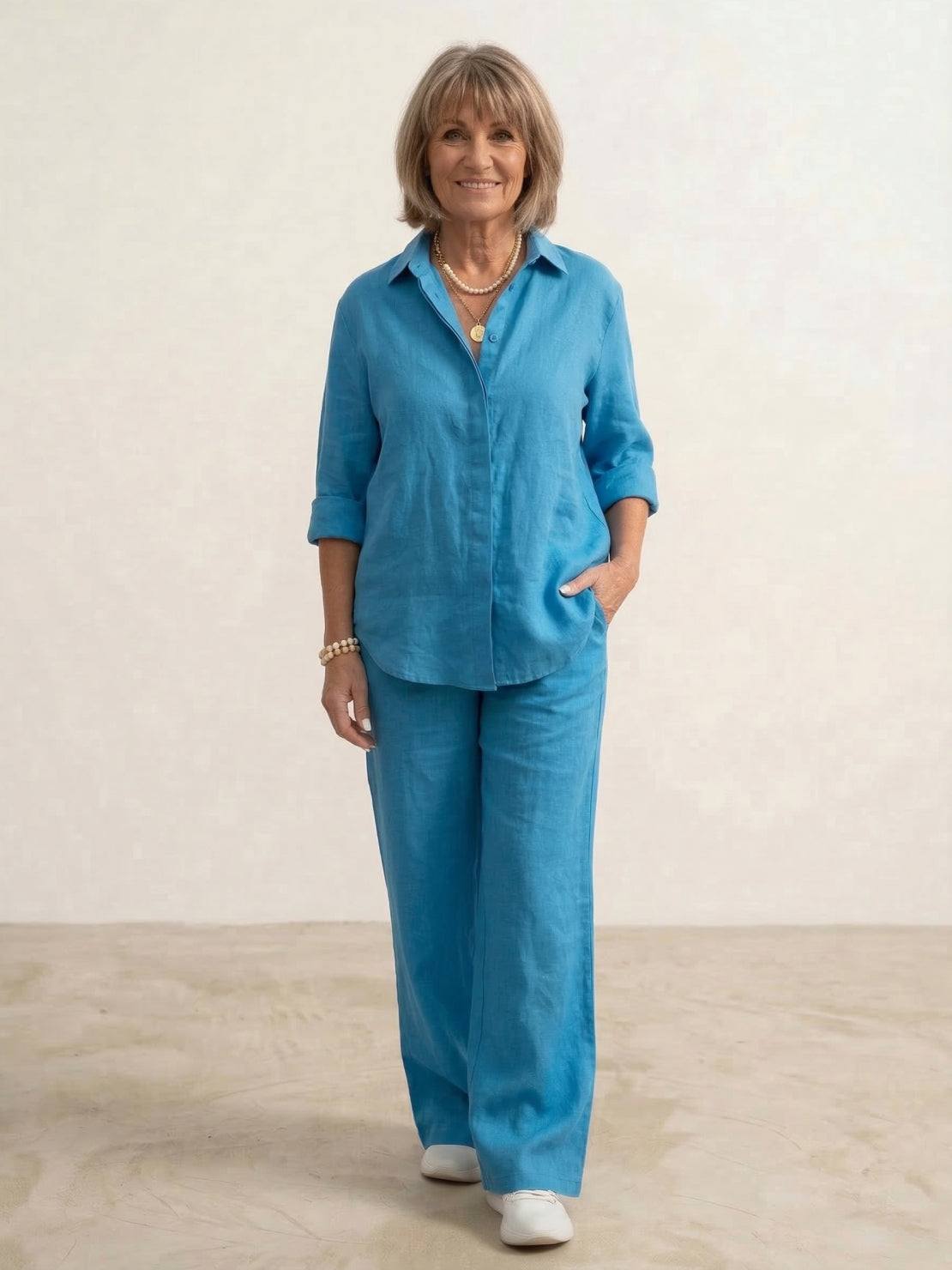 Relaxed Fit Women's Button-Down Shirt Pants Set