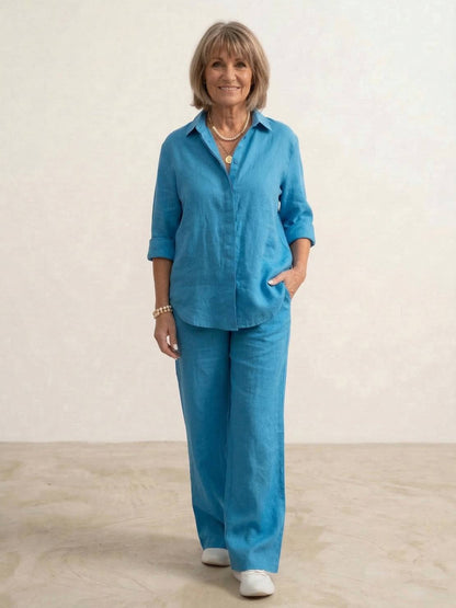 Vivian Women's Button-Down Shirt And Pants Set