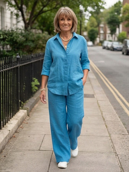 Relaxed Fit Women's Button-Down Shirt Pants Set