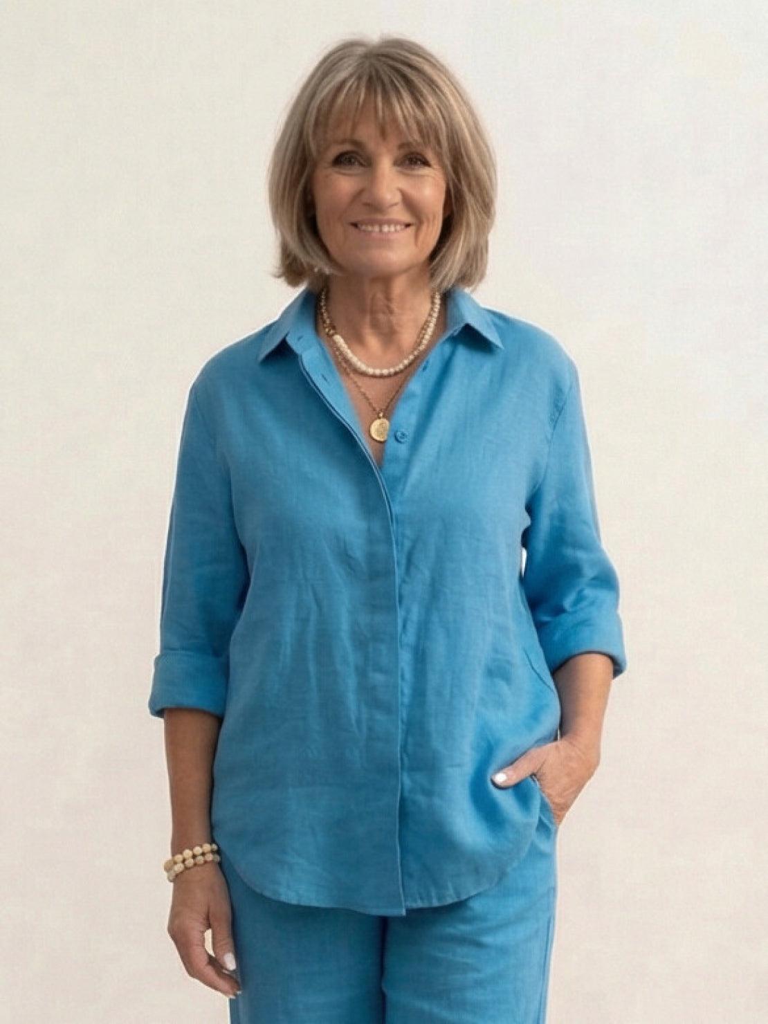 Relaxed Fit Women's Button-Down Shirt Pants Set