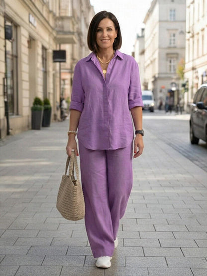 Relaxed Fit Women's Button-Down Shirt Pants Set