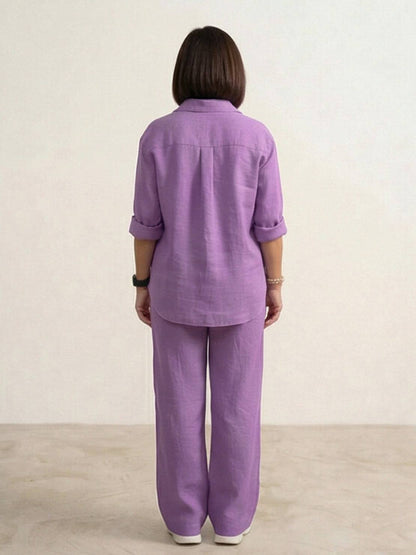 Relaxed Fit Women's Button-Down Shirt Pants Set