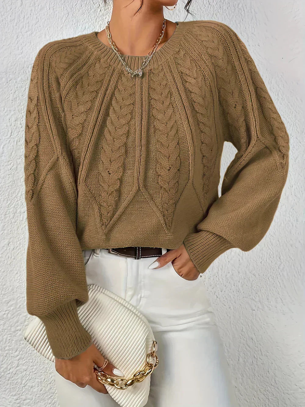 Image of Renee | Women's Cable Knit Long Sleeve Sweater