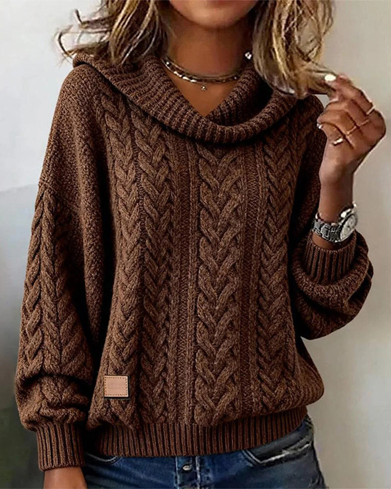 Women's Cable Knit Cowl Neck Sweater - VibreMode