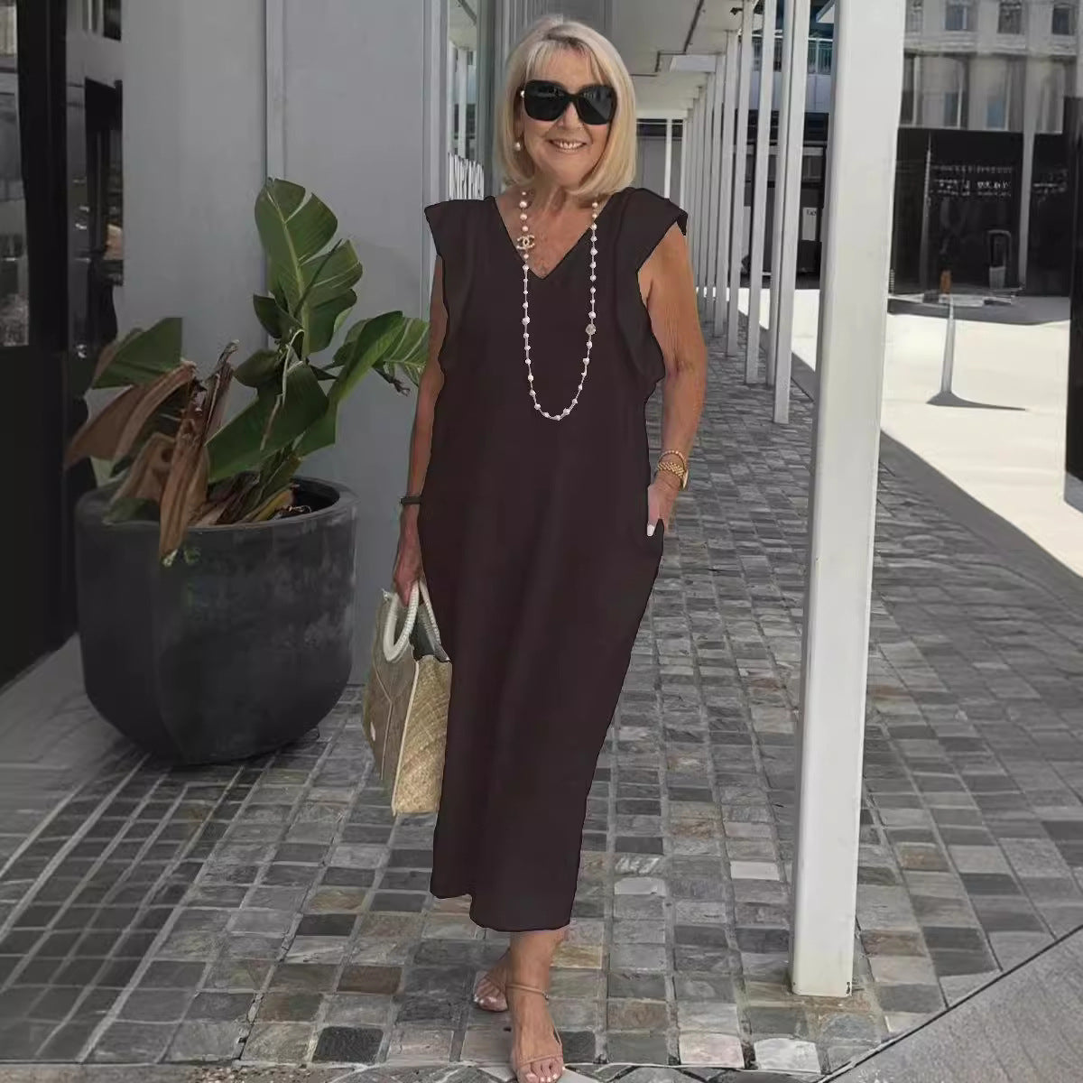 Image of Renee | Women's Sleeveless A-Line Midi Dress