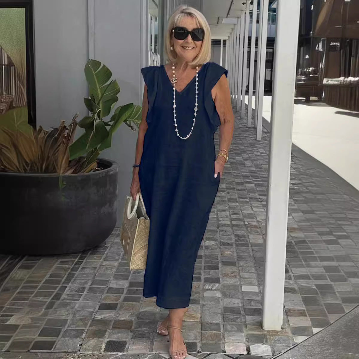 Image of Renee | Women's Sleeveless A-Line Midi Dress