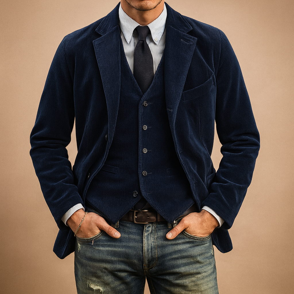 Men’s retro corduroy jacket with soft fabric, practical pockets, and a timeless fit, ideal for autumn and winter outfits.
