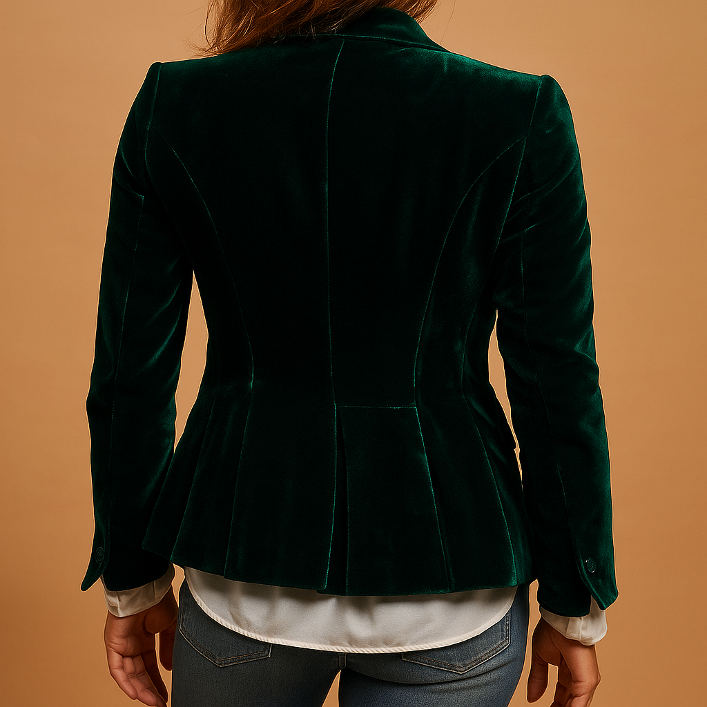 Women’s retro slim-fit blazer with a tailored silhouette, classic lapel collar, and practical pockets, ideal for office wear or casual outfits.