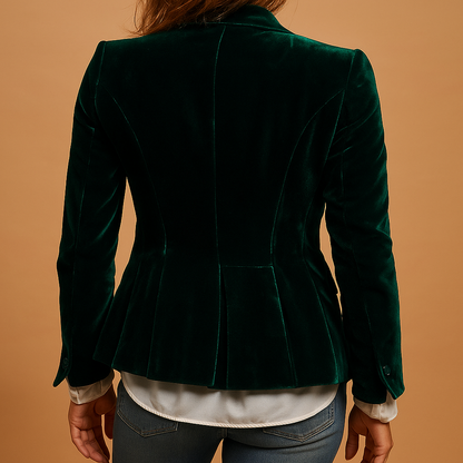 Women’s retro slim-fit blazer with a tailored silhouette, classic lapel collar, and practical pockets, ideal for office wear or casual outfits.