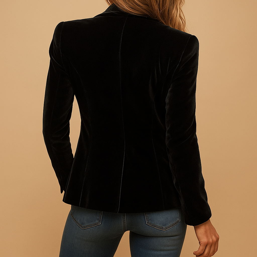 Women’s retro slim-fit blazer with a tailored silhouette, classic lapel collar, and practical pockets, ideal for office wear or casual outfits.