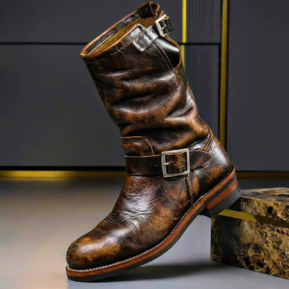 Classic Brown Distressed Leather Boots - VibreMode