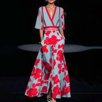 Beautiful Floral Tie Waist Maxi Dress - VibreMode