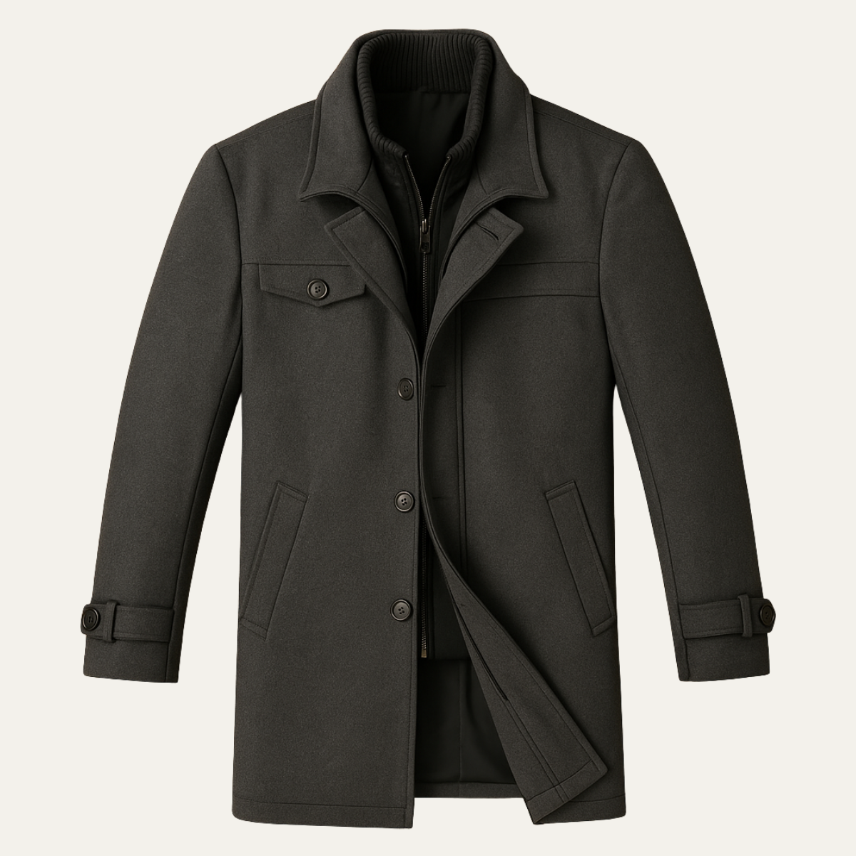 Men's Wool Blend Smart Jacket Zipper Button Closure