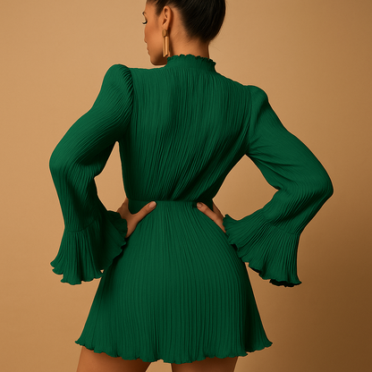 Women’s ribbed long sleeve mini dress with bodycon fit and O-neckline, perfect for dinners, evenings, and stylish occasions.