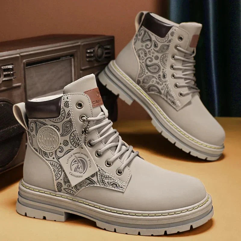 Men's Lace-Up Work Boots Durable Leather Brown