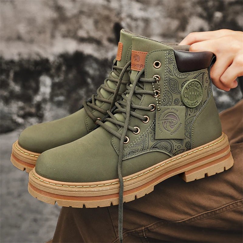 Men's Lace-Up Work Boots Durable Leather Brown