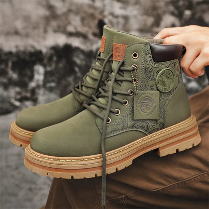 Men's Lace-Up Work Boots Durable Leather Brown