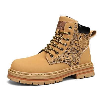Men's Lace-Up Work Boots Durable Leather Brown
