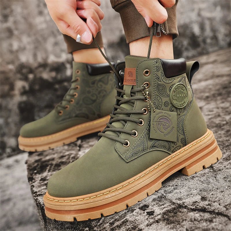 Men's Lace-Up Work Boots Durable Leather Brown