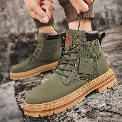 Men's Lace-Up Work Boots Durable Leather Brown