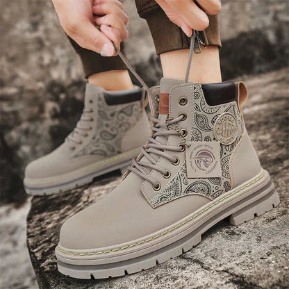Men's Lace-Up Work Boots Durable Leather Brown