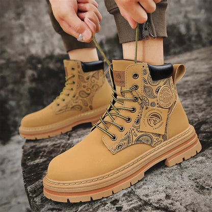 Men's Lace-Up Work Boots Durable Leather Brown