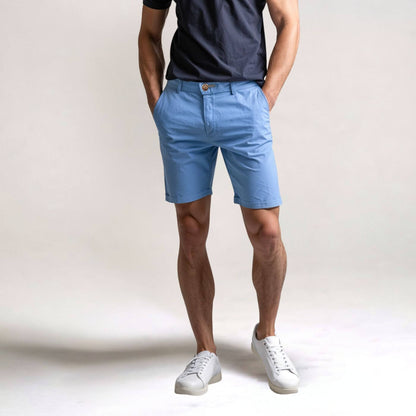 Men's Chino Shorts Flat Front Cotton Beige - VibreMode