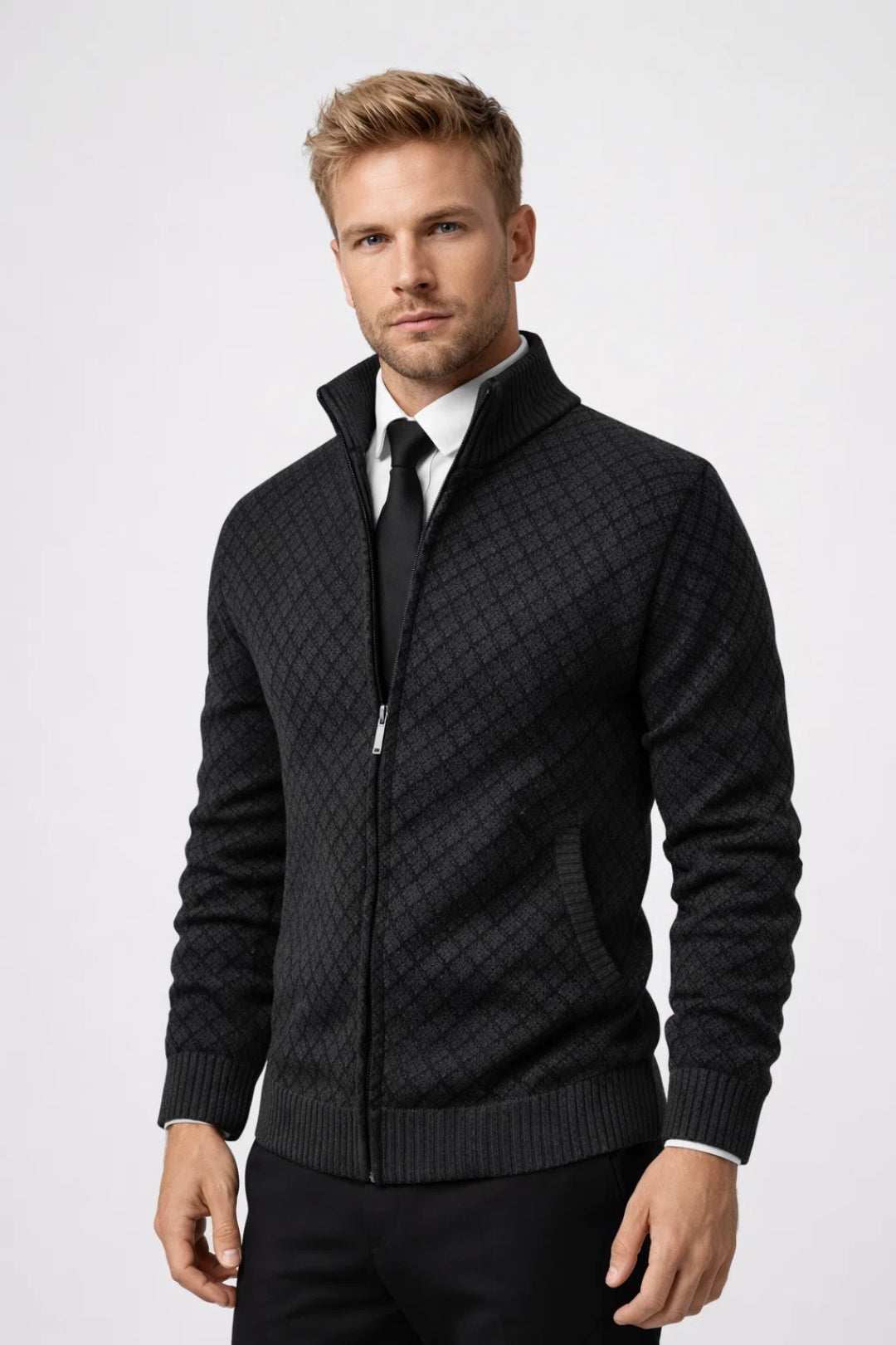 Riley Men's Zip Up Cardigan Stand Collar - VibreMode