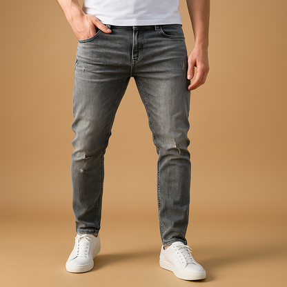 Men’s ripped slim fit jeans with stretch, perfect for streetwear outfits, casual wear, and modern urban style.