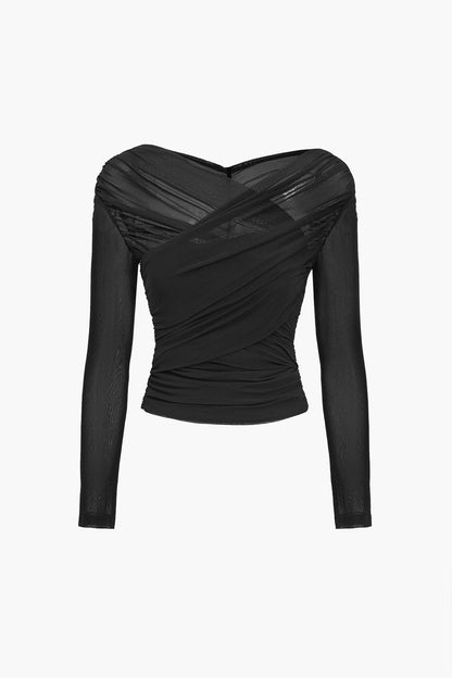 Image of Rita | Women's Ruched Wrap Long Sleeve Top