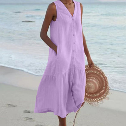 Image of Rita | Women's Sleeveless Button-Down Midi Dress