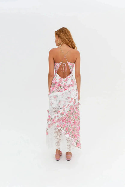 Women's Floral Print Lace Long Dress